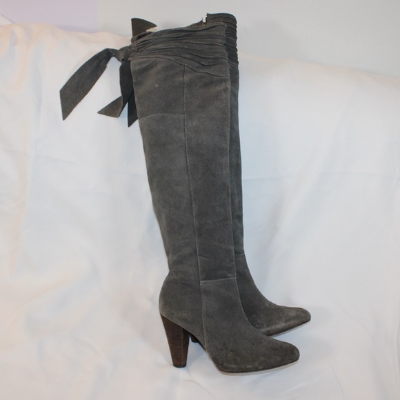Joie Gray Suede Knee High Boots Women’s Size 6.5 Heeled Over the Knee - Picture 3 of 11